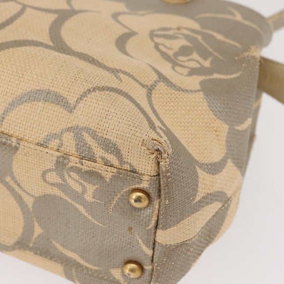 CHANEL Camelia Tote Bag Straw Beige Gold CC Auth 157274