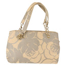 CHANEL Camelia Tote Bag Straw Beige Gold CC Auth 157274-2