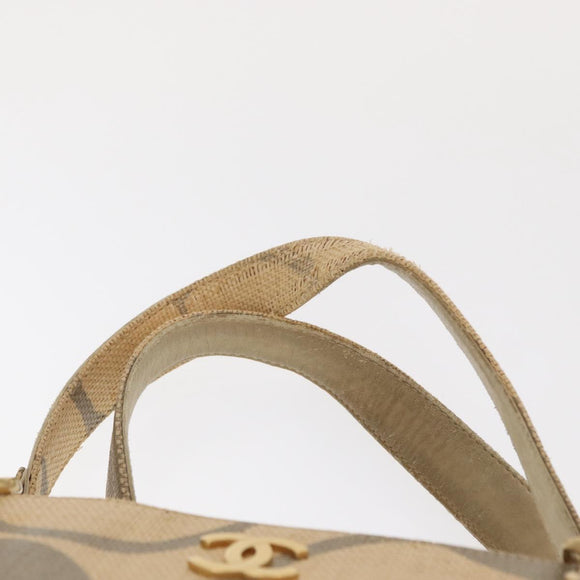 CHANEL Camelia Tote Bag Straw Beige Gold CC Auth 157274