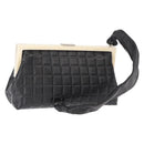 CHANEL Choco Bar Shoulder Bag Lamb Skin Black Silver CC Auth 157275-1