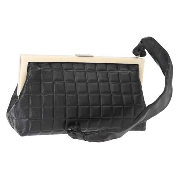 CHANEL Choco Bar Shoulder Bag Lamb Skin Black Silver CC Auth 157275