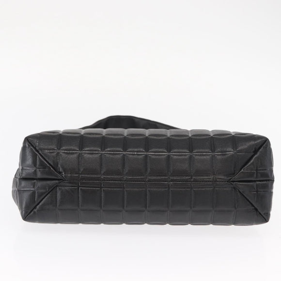 CHANEL Choco Bar Shoulder Bag Lamb Skin Black Silver CC Auth 157275