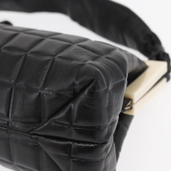 CHANEL Choco Bar Shoulder Bag Lamb Skin Black Silver CC Auth 157275
