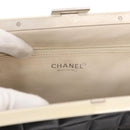 CHANEL Choco Bar Shoulder Bag Lamb Skin Black Silver CC Auth 157275-20