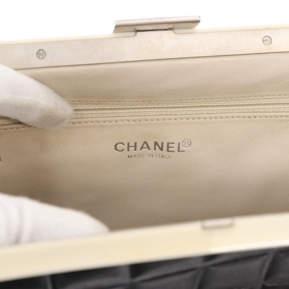 CHANEL Choco Bar Shoulder Bag Lamb Skin Black Silver CC Auth 157275