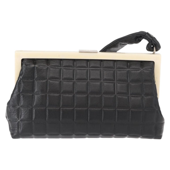 CHANEL Choco Bar Shoulder Bag Lamb Skin Black Silver CC Auth 157275