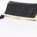 CHANEL Choco Bar Shoulder Bag Lamb Skin Black Silver CC Auth 157275-6