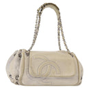 CHANEL COCO Mark Chain Shoulder Bag Leather Gray Silver CC Auth 157276-1