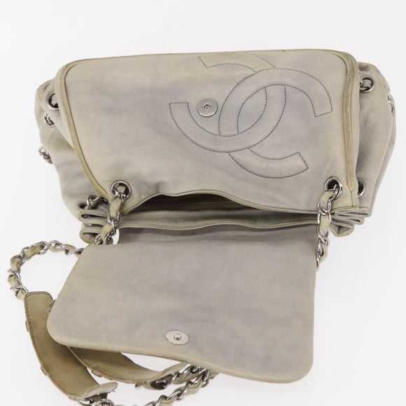 CHANEL COCO Mark Chain Shoulder Bag Leather Gray Silver CC Auth 157276