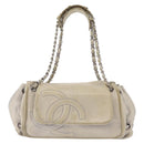 CHANEL COCO Mark Chain Shoulder Bag Leather Gray Silver CC Auth 157276-2