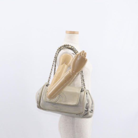 CHANEL COCO Mark Chain Shoulder Bag Leather Gray Silver CC Auth 157276