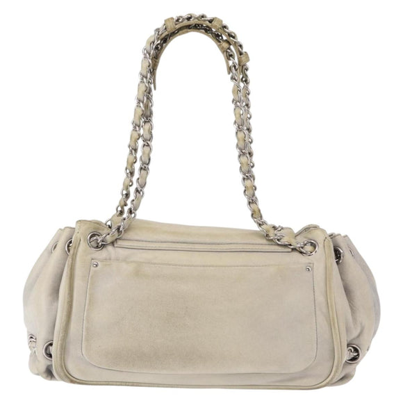 CHANEL COCO Mark Chain Shoulder Bag Leather Gray Silver CC Auth 157276