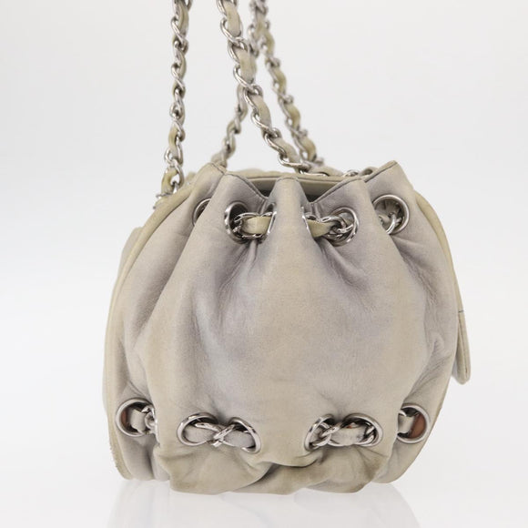CHANEL COCO Mark Chain Shoulder Bag Leather Gray Silver CC Auth 157276