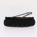 CHANEL Matelasse Ketting Schoudertas Satijn Zwart Zilver CC Auth 157278-6