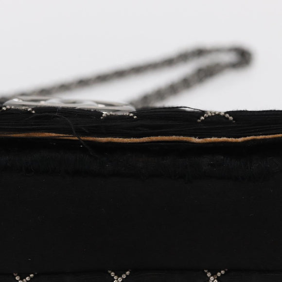 CHANEL Matelasse Chain Shoulder Bag Satin Black Silver CC Auth 157278