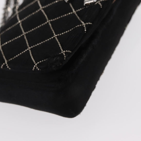 CHANEL Matelasse Chain Shoulder Bag Satin Black Silver CC Auth 157278