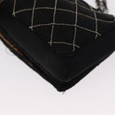 CHANEL Matelasse Ketting Schoudertas Satijn Zwart Zilver CC Auth 157278-18
