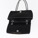 CHANEL Matelasse Ketting Schoudertas Satijn Zwart Zilver CC Auth 157278-20