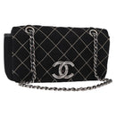 CHANEL Matelasse Ketting Schoudertas Satijn Zwart Zilver CC Auth 157278-1