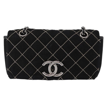 CHANEL Matelasse Chain Shoulder Bag Satin Black Silver CC Auth 157278 - 0