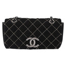 CHANEL Matelasse Ketting Schoudertas Satijn Zwart Zilver CC Auth 157278-13