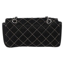 CHANEL Matelasse Chain Shoulder Bag Satin Black Silver CC Auth 157278-2