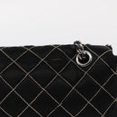 CHANEL Matelasse Ketting Schoudertas Satijn Zwart Zilver CC Auth 157278-3