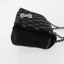 CHANEL Matelasse Ketting Schoudertas Satijn Zwart Zilver CC Auth 157278-4