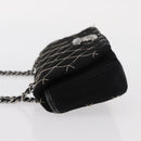 CHANEL Matelasse Ketting Schoudertas Satijn Zwart Zilver CC Auth 157278-5