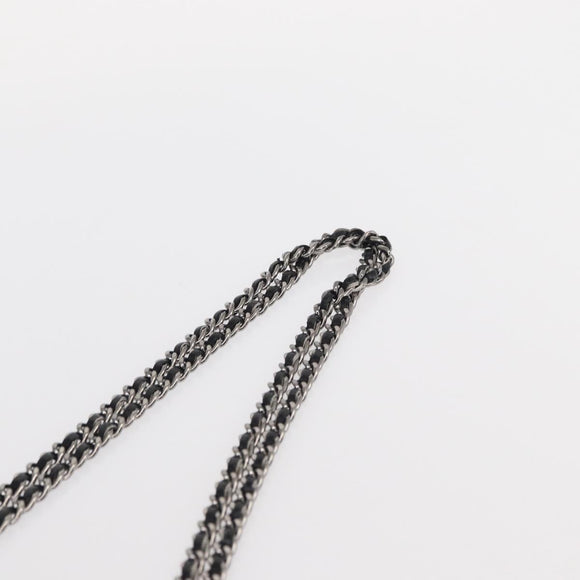 CHANEL Matelasse Ketting Schoudertas Satijn Zwart Zilver CC Auth 157278