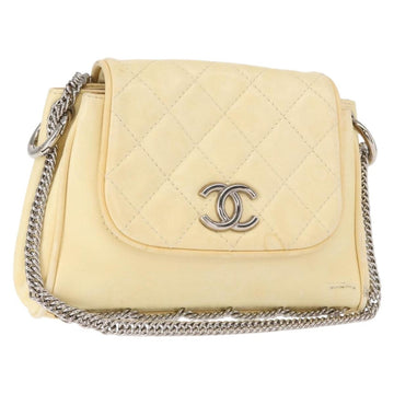 CHANEL Matelasse Chain Shoulder Bag Leather Ivory Silver CC Auth 157279