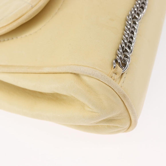 CHANEL Matelasse Chain Shoulder Bag Leather Ivory Silver CC Auth 157279