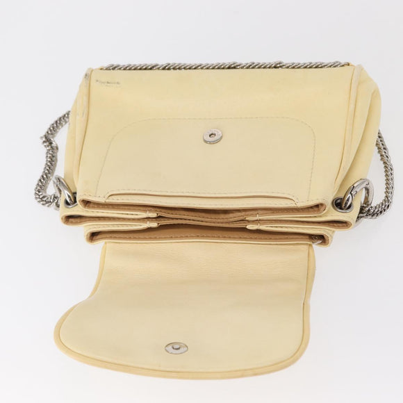 CHANEL Matelasse Chain Shoulder Bag Leather Ivory Silver CC Auth 157279