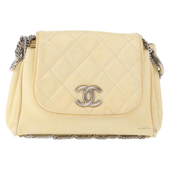 CHANEL Matelasse Chain Shoulder Bag Leather Ivory Silver CC Auth 157279