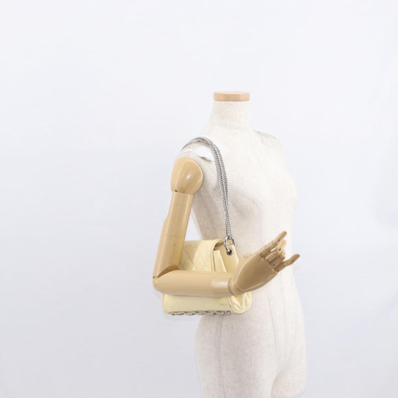 CHANEL Matelasse Chain Shoulder Bag Leather Ivory Silver CC Auth 157279