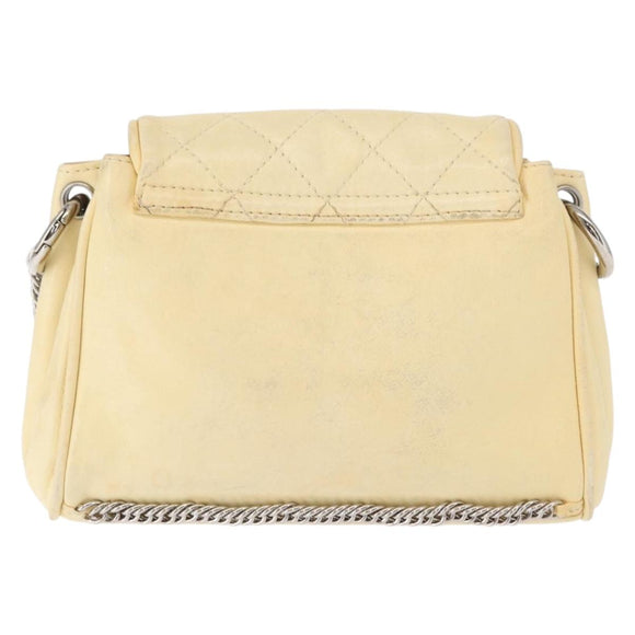 CHANEL Matelasse Chain Shoulder Bag Leather Ivory Silver CC Auth 157279