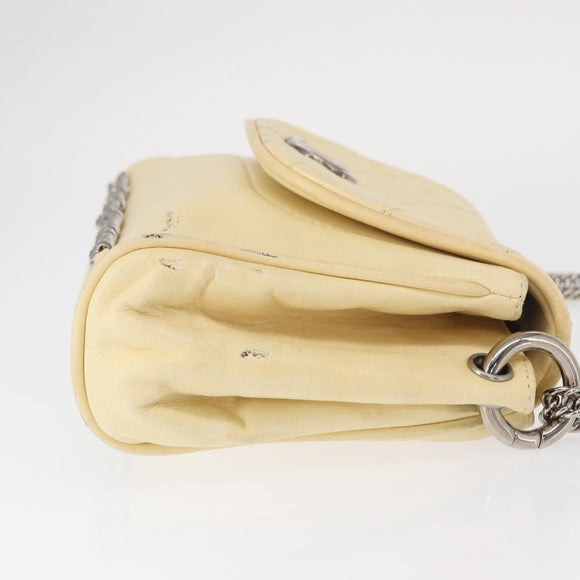 CHANEL Matelasse Chain Shoulder Bag Leather Ivory Silver CC Auth 157279