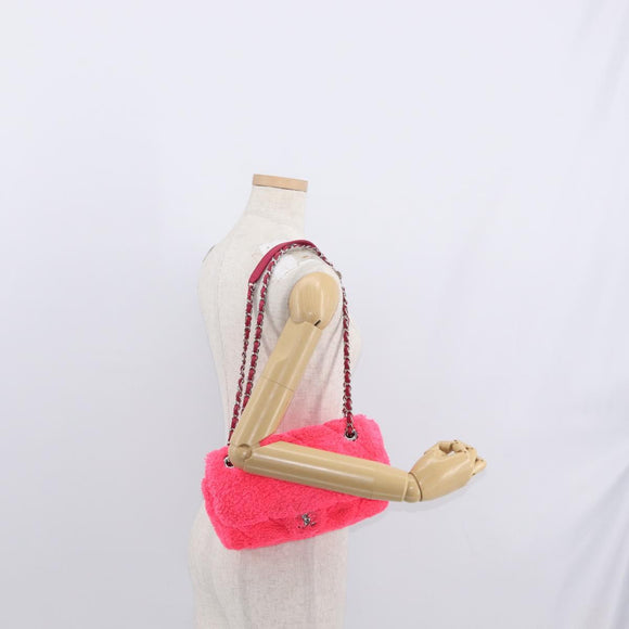 CHANEL Matelasse 25 Chain Shoulder Bag pile Pink Silver CC Auth 157280SM