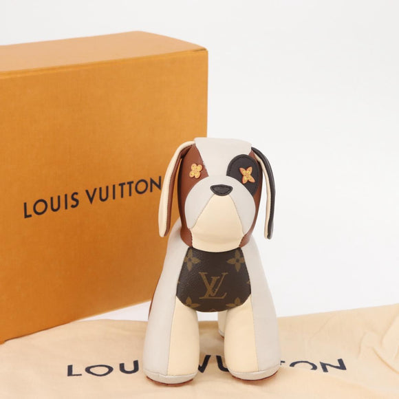 LOUIS VUITTON Monogram Dudu Oscar Stuffed dog White Black GI0251 Auth 157287SAM