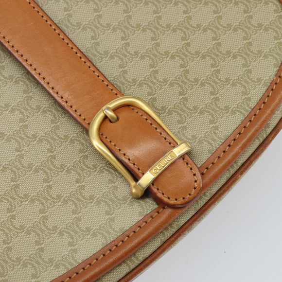 CELINE Macadam Canvas Shoulder Bag PVC Beige Gold Auth 157310