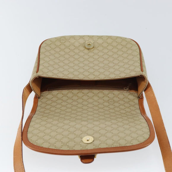CELINE Macadam Canvas Shoulder Bag PVC Beige Gold Auth 157310