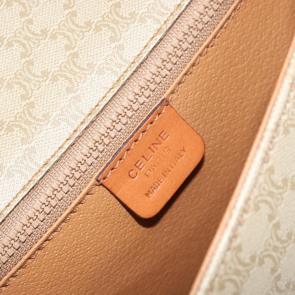 CELINE Macadam Canvas Shoulder Bag PVC Beige Gold Auth 157310