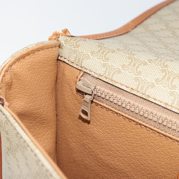 CELINE Macadam Canvas Shoulder Bag PVC Beige Gold Auth 157310