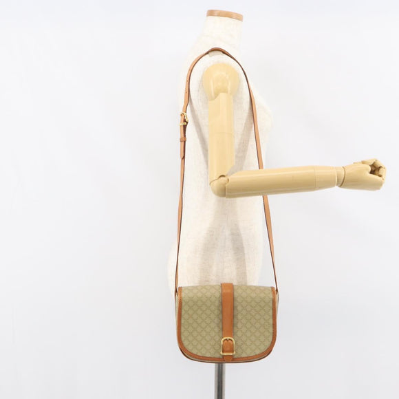 CELINE Macadam Canvas Shoulder Bag PVC Beige Gold Auth 157310