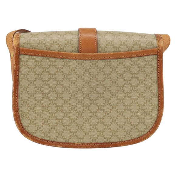 CELINE Macadam Canvas Shoulder Bag PVC Beige Gold Auth 157310