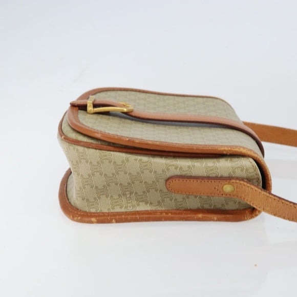 CELINE Macadam Canvas Shoulder Bag PVC Beige Gold Auth 157310