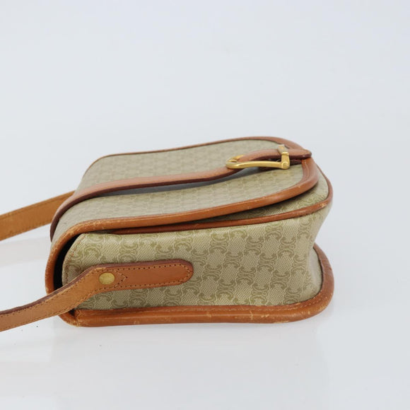 CELINE Macadam Canvas Shoulder Bag PVC Beige Gold Auth 157310