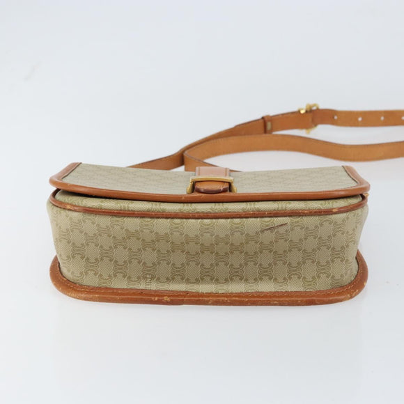 CELINE Macadam Canvas Shoulder Bag PVC Beige Gold Auth 157310