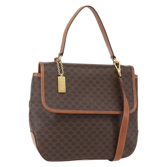 CELINE Macadam Canvas Hand Bag PVC Leather 2way Brown Gold Auth 157312