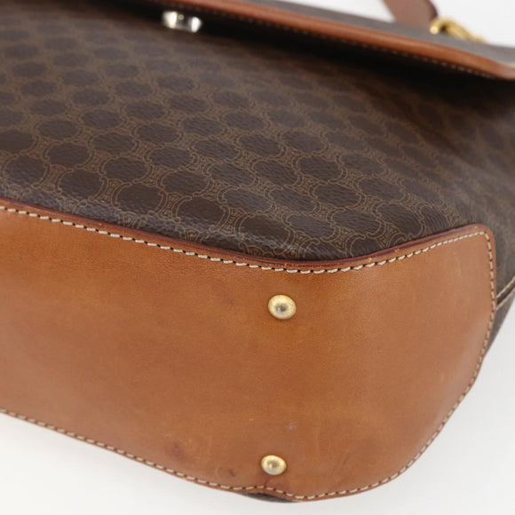 CELINE Macadam Canvas Hand Bag PVC Leather 2way Brown Gold Auth 157312